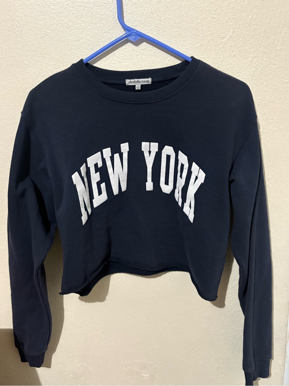 Charlotte Russe Navy and White Cropped Crewneck Sweater